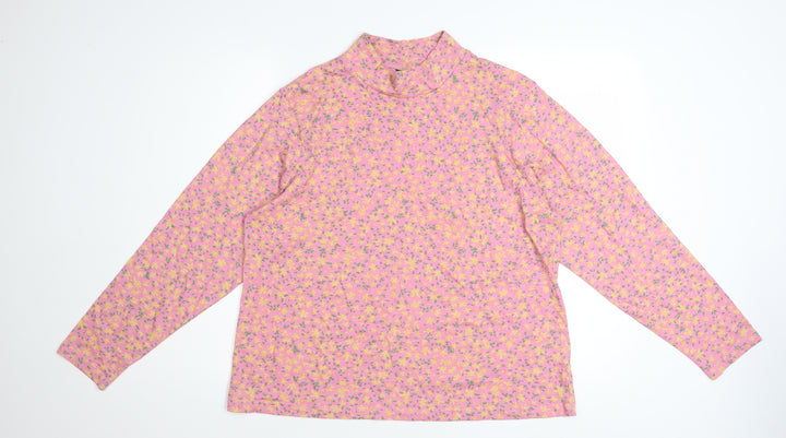 Amber Women’s Pink Floral Long Sleeve Mock Neck Cotton Top Size 20