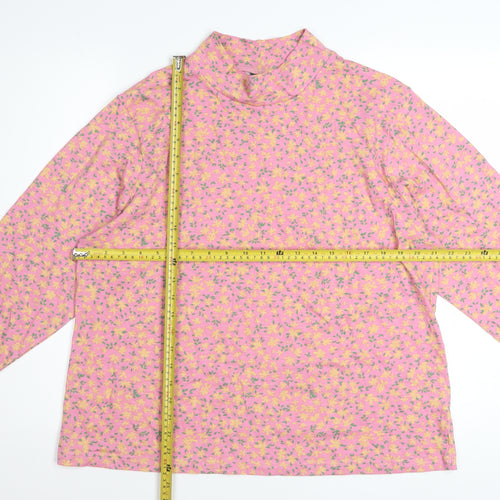 Amber Women’s Pink Floral Long Sleeve Mock Neck Cotton Top Size 20