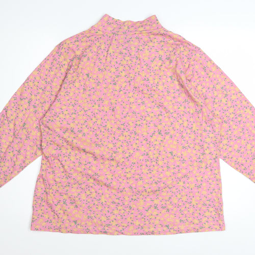Amber Women’s Pink Floral Long Sleeve Mock Neck Cotton Top Size 20