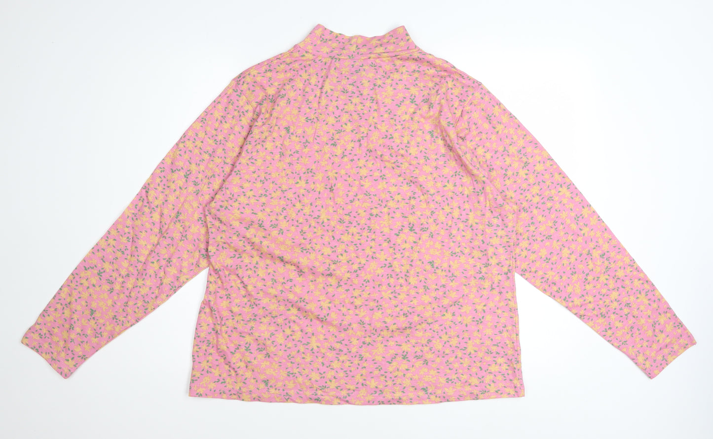 Amber Women’s Pink Floral Long Sleeve Mock Neck Cotton Top Size 20