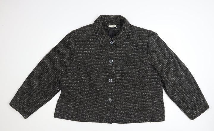 Damart Women’s Black Tweed Button Jacket Size 26 Lined Wool Blend