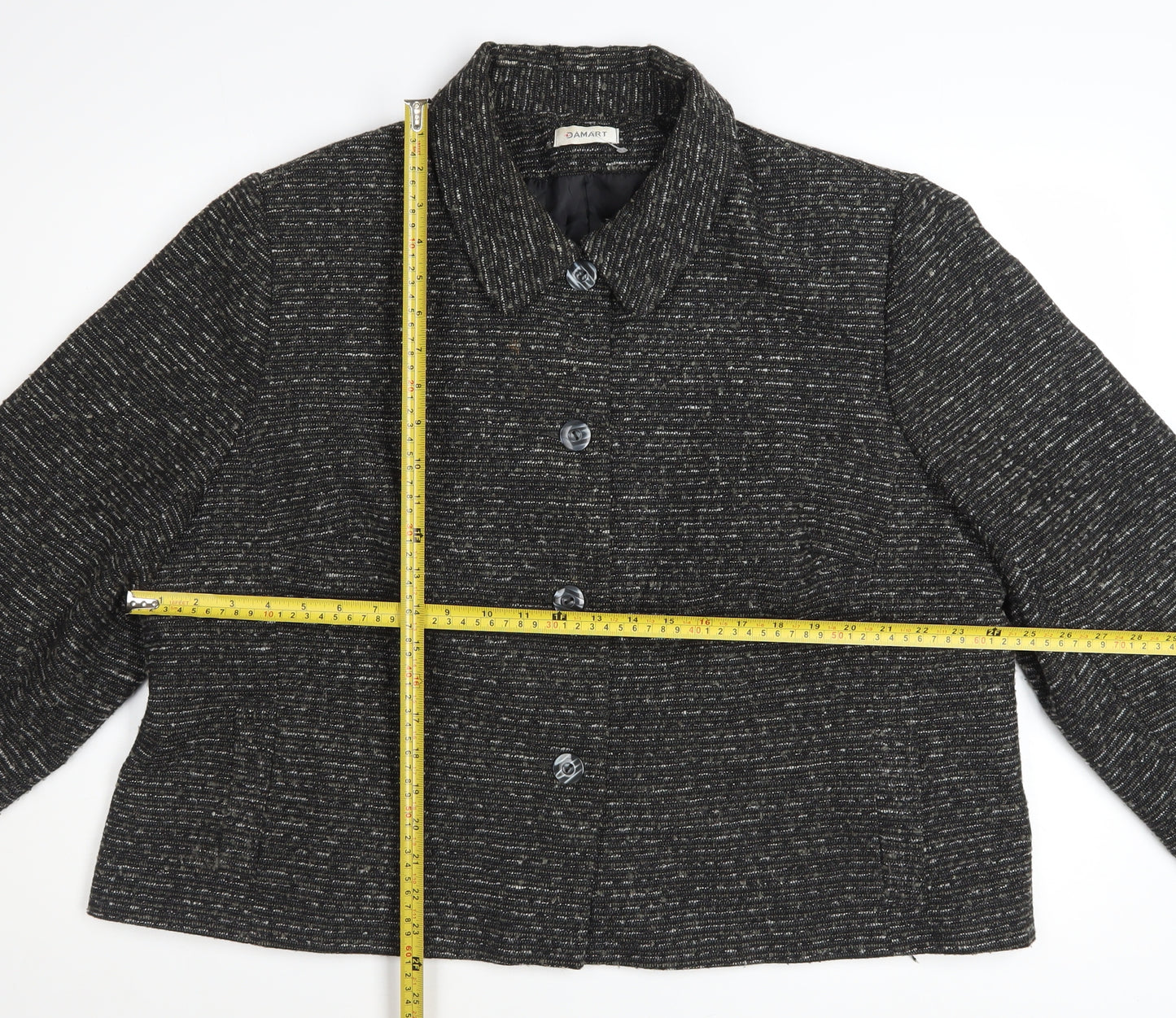 Damart Women’s Black Tweed Button Jacket Size 26 Lined Wool Blend
