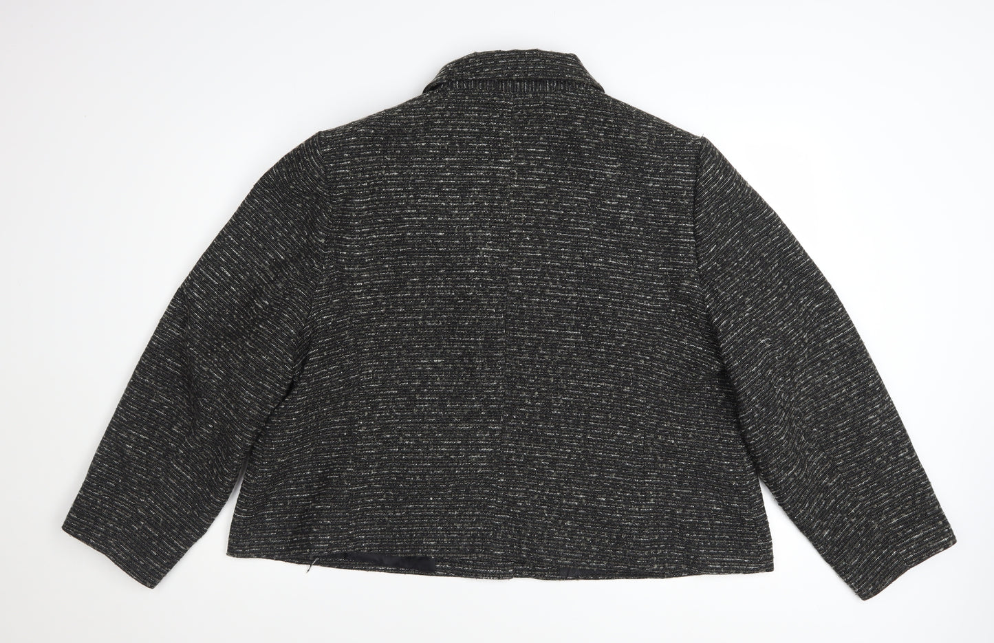 Damart Women’s Black Tweed Button Jacket Size 26 Lined Wool Blend