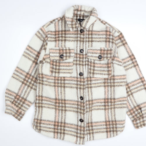 New Look Women Beige Checked Shacket Jacket UK 10 Relaxed Fit