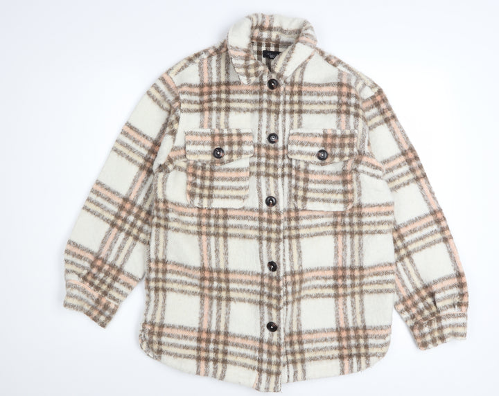 New Look Women Beige Checked Shacket Jacket UK 10 Relaxed Fit