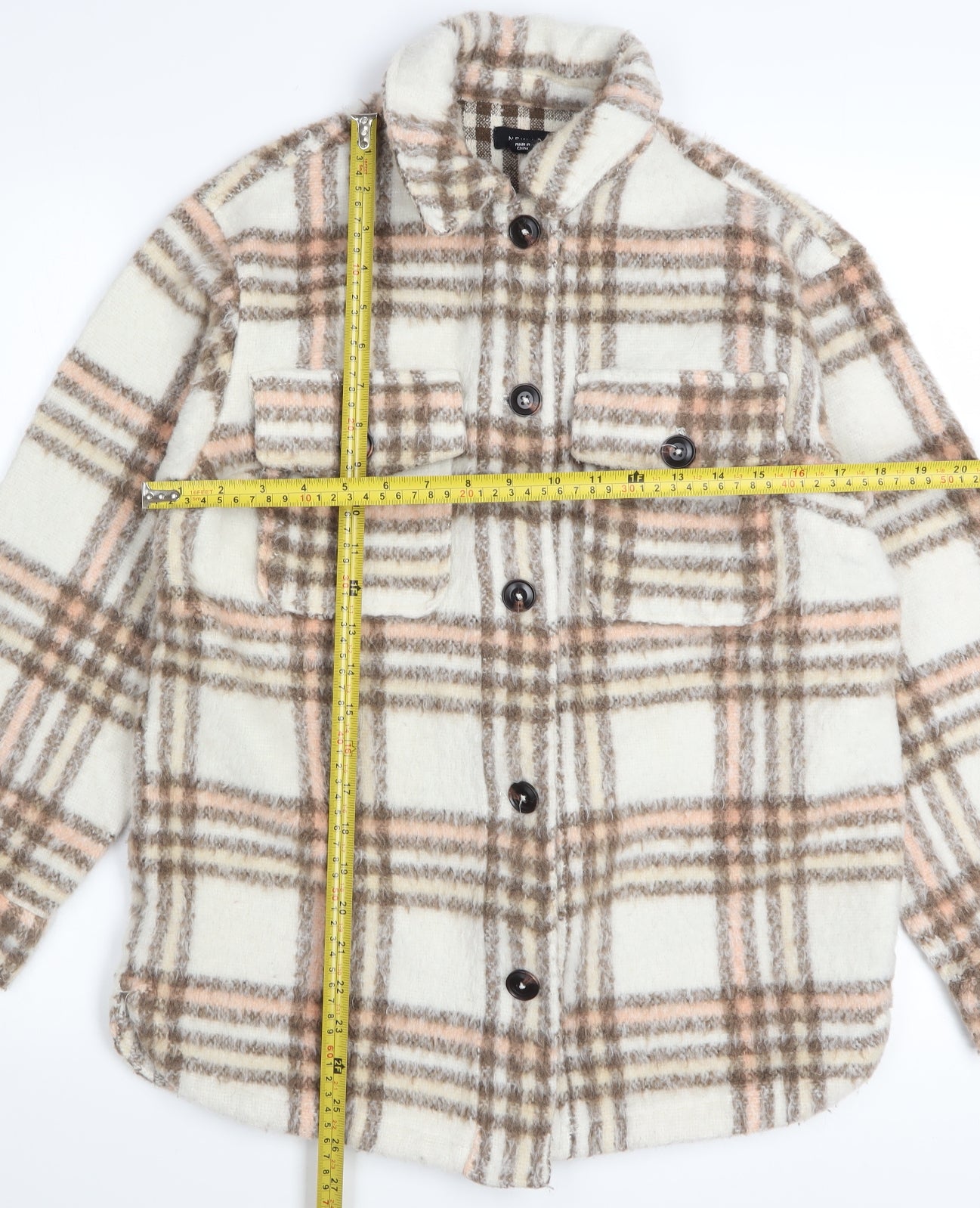 New Look Women Beige Checked Shacket Jacket UK 10 Relaxed Fit