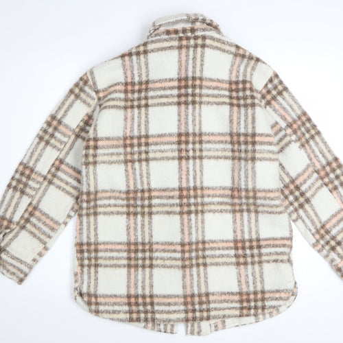 New Look Women Beige Checked Shacket Jacket UK 10 Relaxed Fit