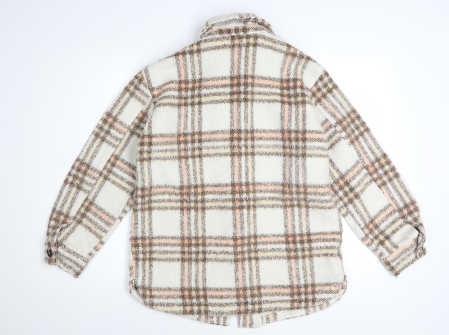 New Look Women Beige Checked Shacket Jacket UK 10 Relaxed Fit