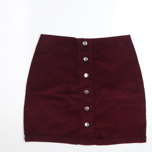 Papaya Women Red Corduroy Button Short Pencil Skirt Size 10