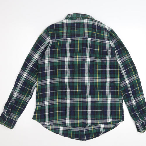 F&F Women Green Plaid Cotton Long Sleeve Button-Up Shirt Size 14