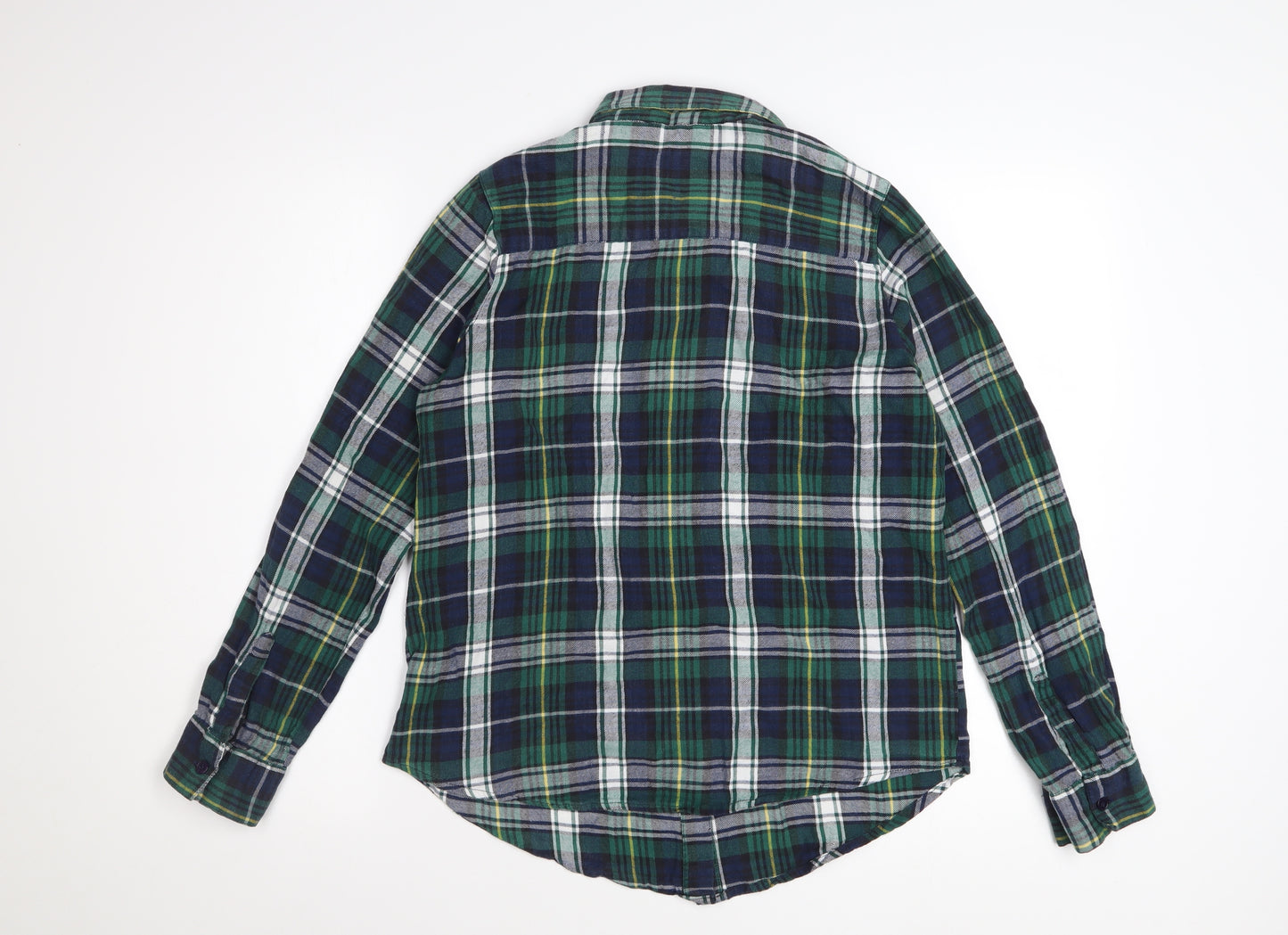 F&F Women Green Plaid Cotton Long Sleeve Button-Up Shirt Size 14