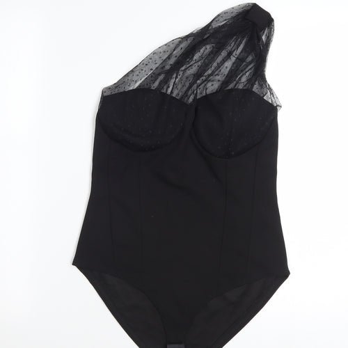 Rebellious Women's Black One Shoulder Mesh Bodysuit Size 10
