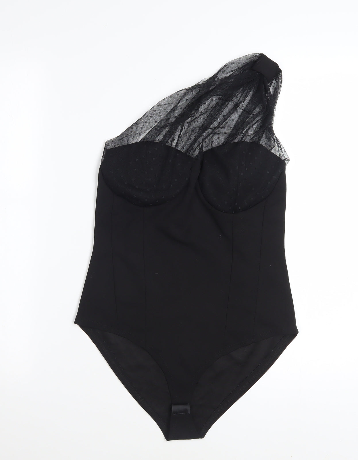 Rebellious Women's Black One Shoulder Mesh Bodysuit Size 10