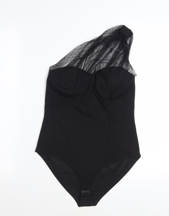 Rebellious Women's Black One Shoulder Mesh Bodysuit Size 10
