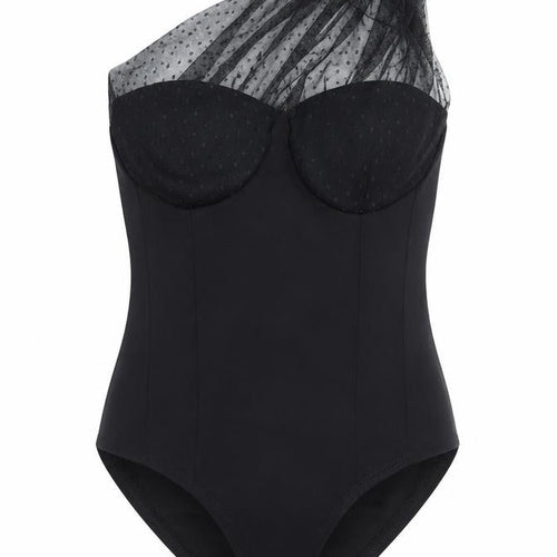 Rebellious Women's Black One Shoulder Mesh Bodysuit Size 10