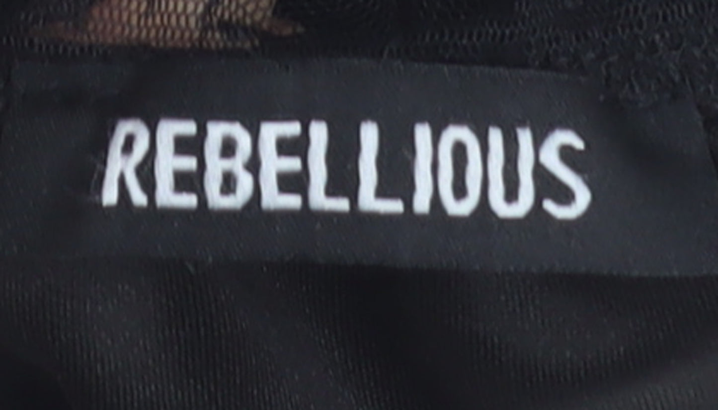 Rebellious Women's Black One Shoulder Mesh Bodysuit Size 10