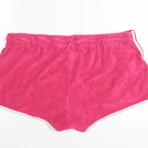 Barbie Women’s Pink Terry Shorts L Casual Drawstring Logo Comfort