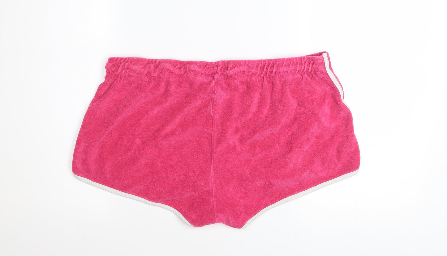 Barbie Women’s Pink Terry Shorts L Casual Drawstring Logo Comfort