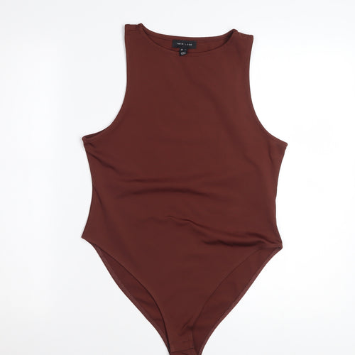 New Look Women Brown Bodysuit Size 14 Sleeveless Stretch Polyester