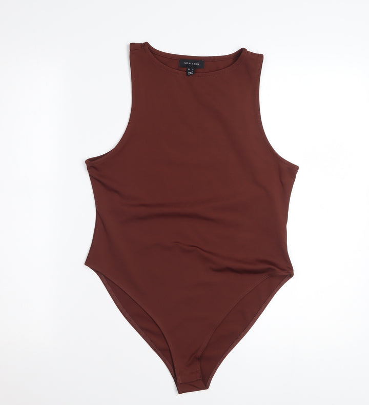New Look Women Brown Bodysuit Size 14 Sleeveless Stretch Polyester