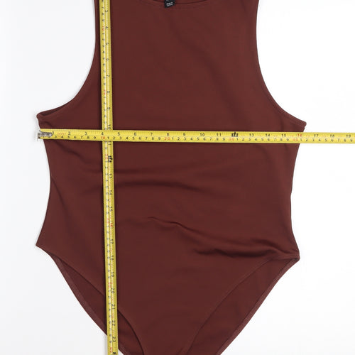 New Look Women Brown Bodysuit Size 14 Sleeveless Stretch Polyester