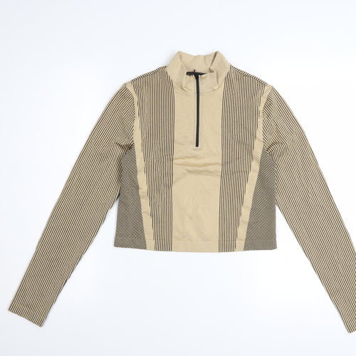 H&M Divided Women’s Beige Striped Cropped Long Sleeve Zip Top Size M