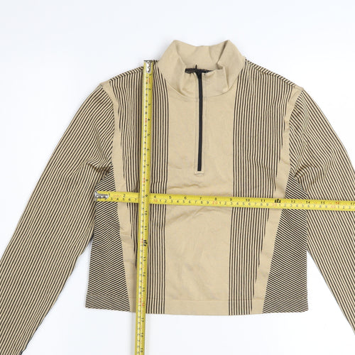 H&M Divided Women’s Beige Striped Cropped Long Sleeve Zip Top Size M