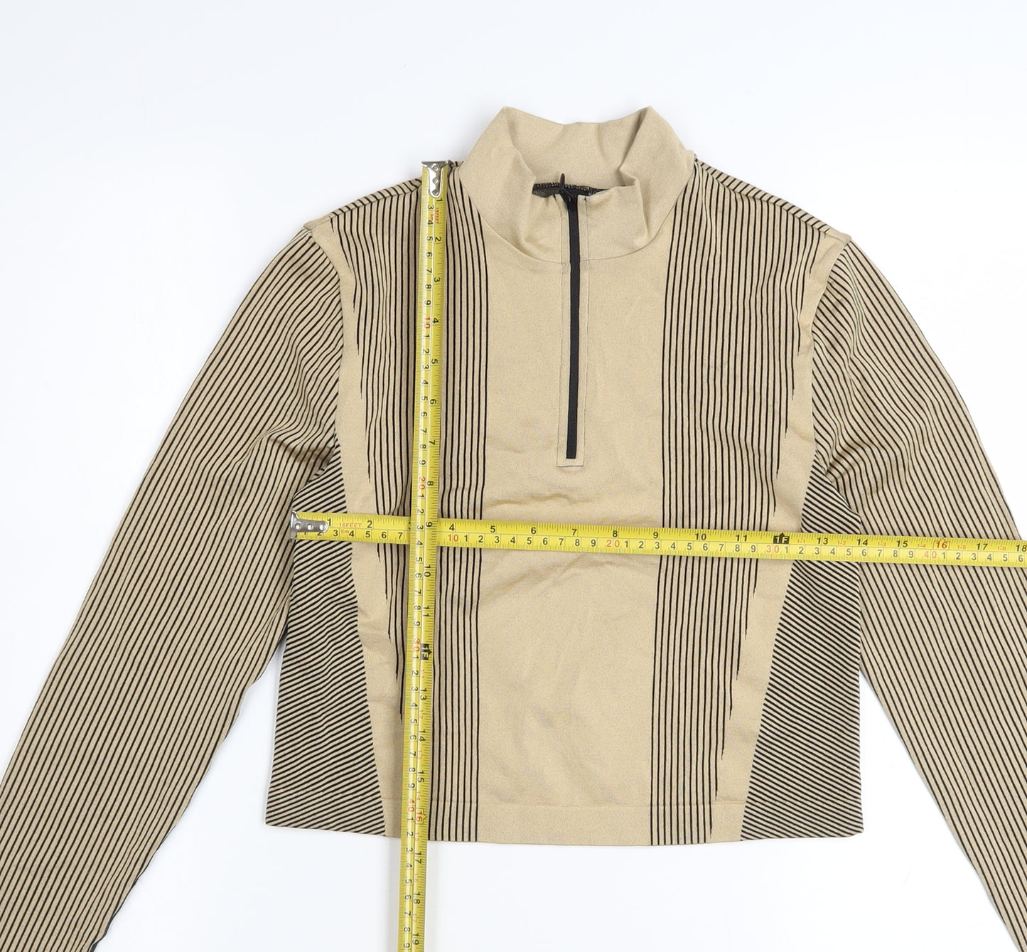 H&M Divided Women’s Beige Striped Cropped Long Sleeve Zip Top Size M