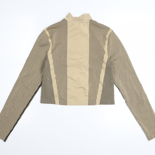 H&M Divided Women’s Beige Striped Cropped Long Sleeve Zip Top Size M