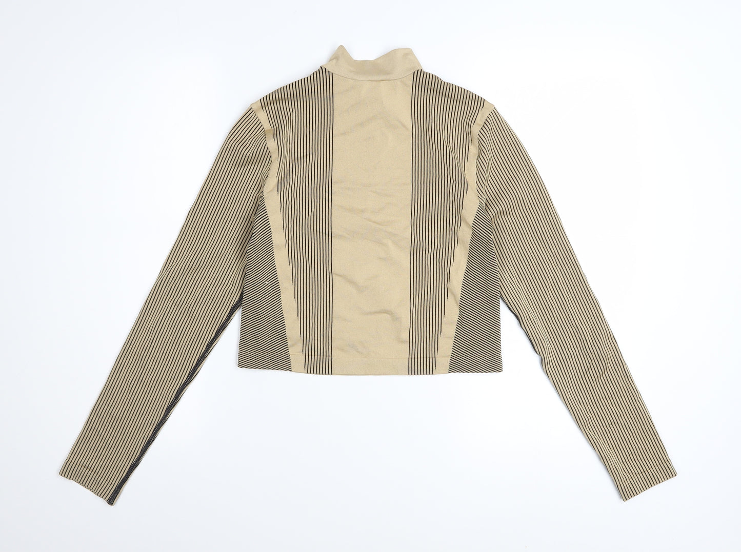H&M Divided Women’s Beige Striped Cropped Long Sleeve Zip Top Size M
