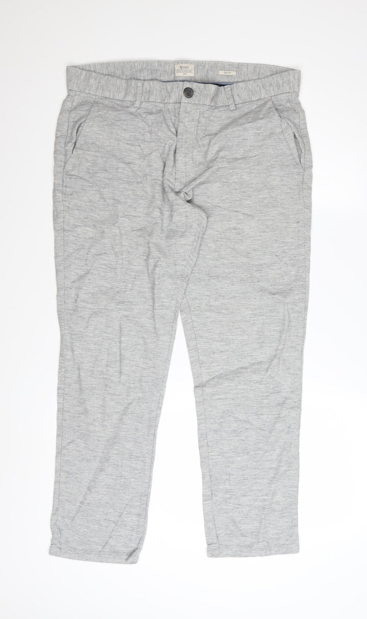 ACW85 Men's Grey Slim Fit Chino Trousers 34S Cotton Linen