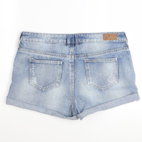 F&F Women’s Blue Denim Distressed Cotton Turn-Up Shorts UK 12