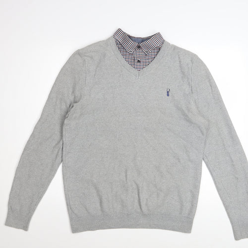Next Men’s Grey V-Neck Cotton Pullover Jumper Size M