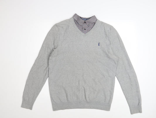 Next Men’s Grey V-Neck Cotton Pullover Jumper Size M