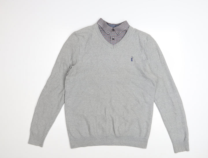 Next Men’s Grey V-Neck Cotton Pullover Jumper Size M