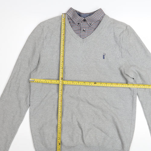 Next Men’s Grey V-Neck Cotton Pullover Jumper Size M