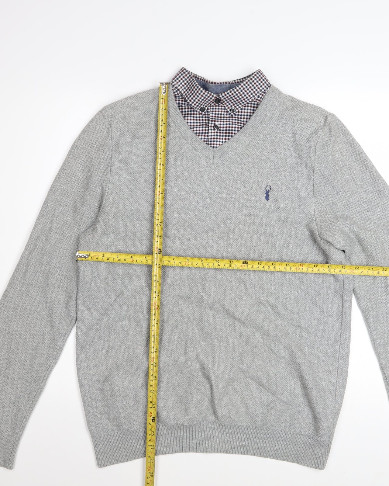 Next Men’s Grey V-Neck Cotton Pullover Jumper Size M