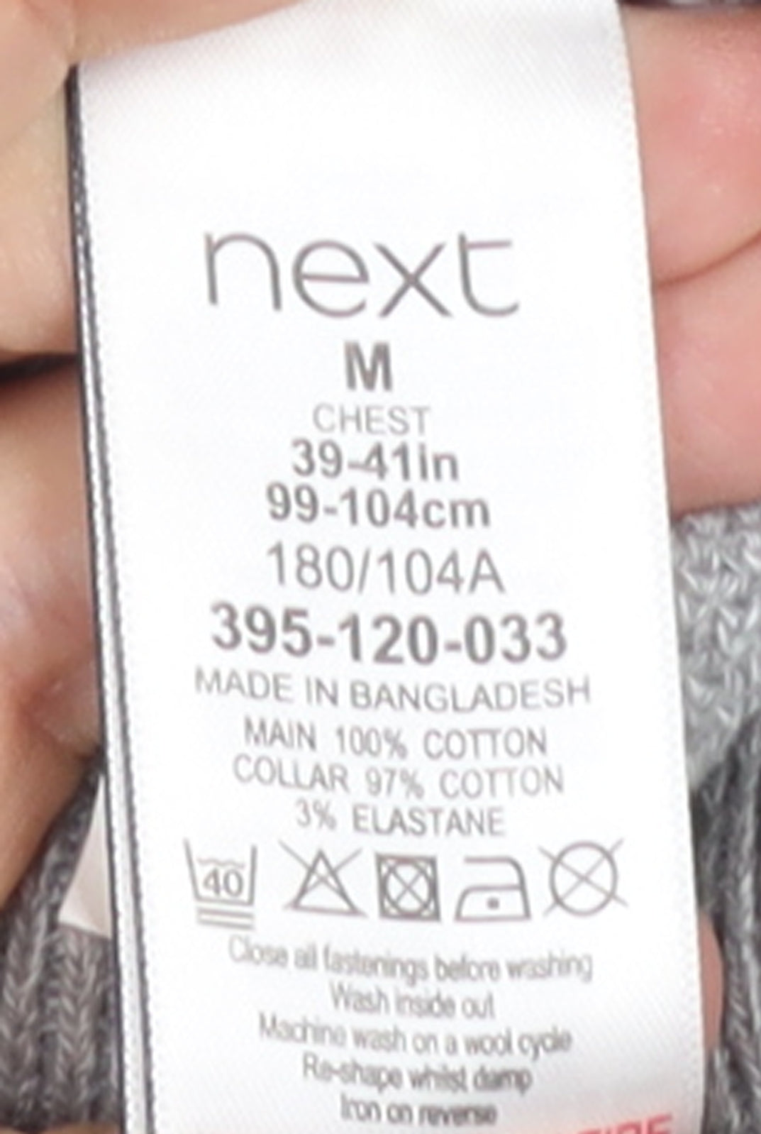 Next Men’s Grey V-Neck Cotton Pullover Jumper Size M