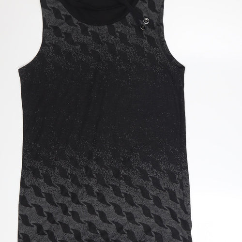 Capuccino Knithouse Women's Black Geometric Roll Neck Sleeveless Knit Top Size 10
