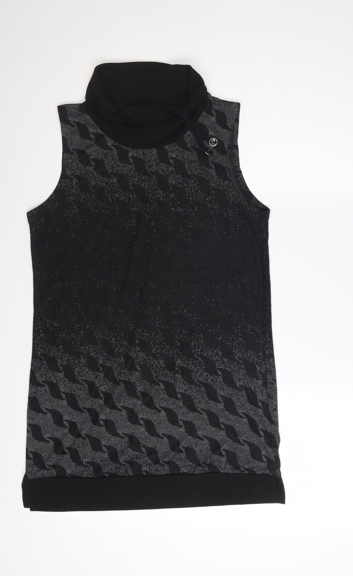 Capuccino Knithouse Women's Black Geometric Roll Neck Sleeveless Knit Top Size 10