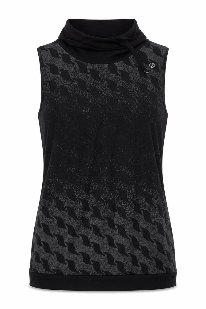 Capuccino Knithouse Women's Black Geometric Roll Neck Sleeveless Knit Top Size 10