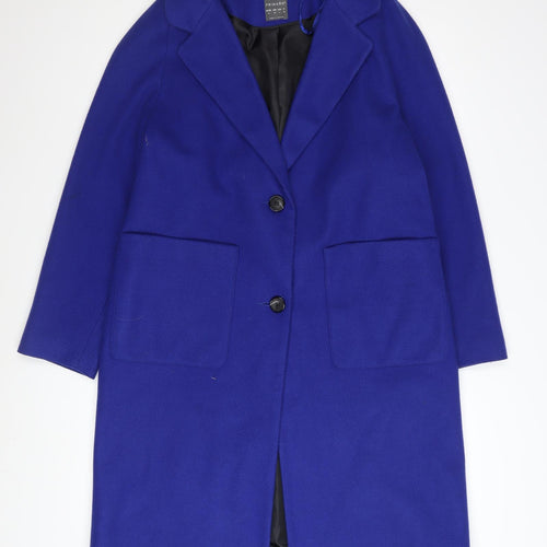 Primark Women Blue Size 10 Wool Blend Mid-Length Overcoat