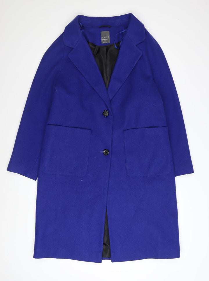 Primark Women Blue Size 10 Wool Blend Mid-Length Overcoat