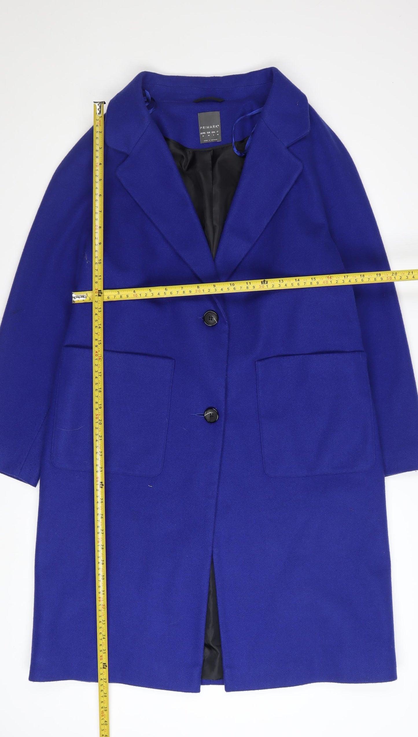 Primark Women Blue Size 10 Wool Blend Mid-Length Overcoat