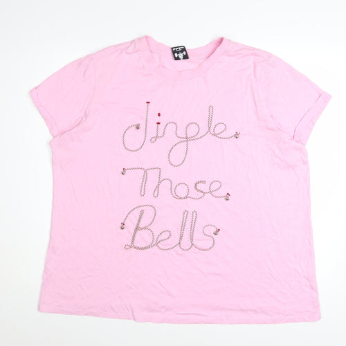 George Women Pink XL Christmas Beaded Short Sleeve T-Shirt