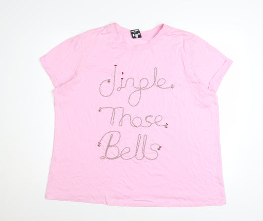 George Women Pink XL Christmas Beaded Short Sleeve T-Shirt