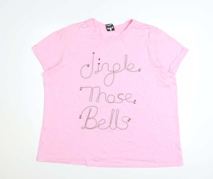 George Women Pink XL Christmas Beaded Short Sleeve T-Shirt