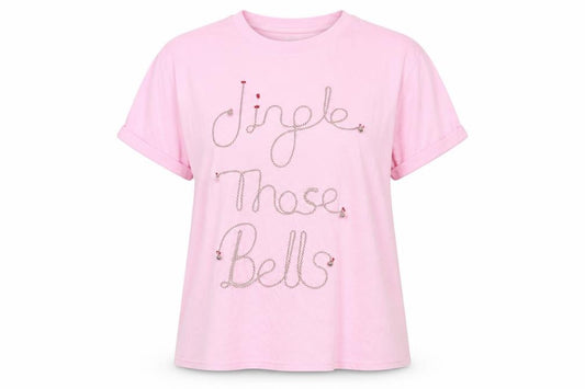 Front view of George Women Pink XL Christmas Beaded Short Sleeve T-Shirt