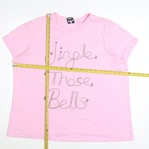 George Women Pink XL Christmas Beaded Short Sleeve T-Shirt
