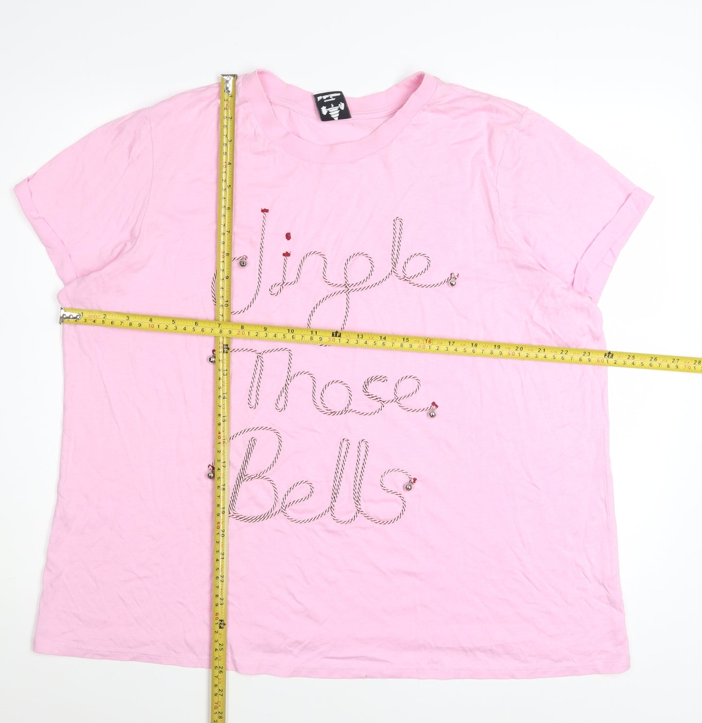 George Women Pink XL Christmas Beaded Short Sleeve T-Shirt